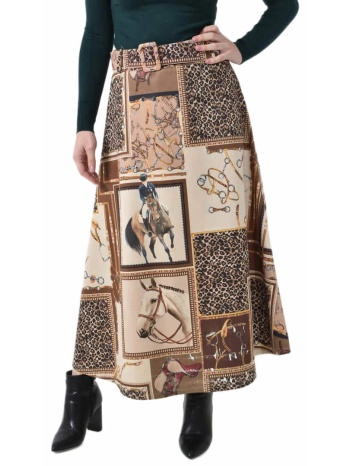 ψηλόμεση maxi φούστα εβαζέ με ασορτί ζώνη εκρού 27258