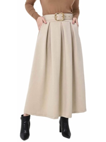 ψηλόμεση maxi φούστα με πιέτες & ζώνη εκρού 27279