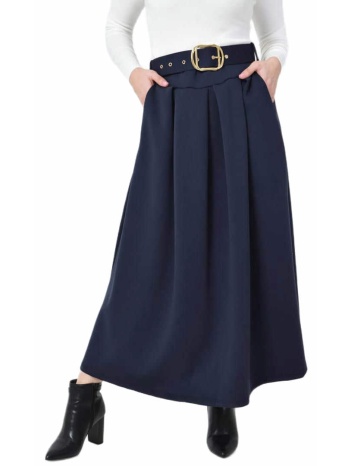 ψηλόμεση maxi φούστα με πιέτες & ζώνη μπλε σκούρο 27281