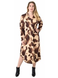 midi σεμιζιέ φόρεμα abstract animal print - άνετη γραμμή καφέ 27290