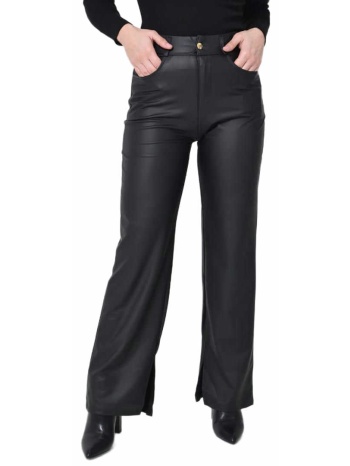 ψηλόμεσο παντελόνι δερματίνης ίσια γραμμή με σκίσιμο μαύρο