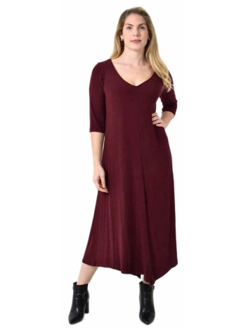 midi φόρεμα βισκόζης με v και μανίκι 3/4 μπορντώ 27327