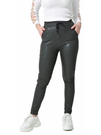 παντελόνι δερματίνης με εσωτερικό φλις & κορδόνι χακί 27333