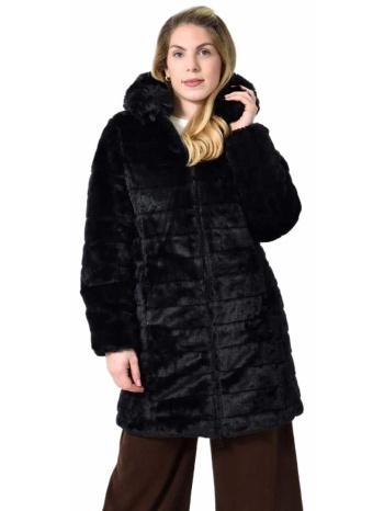 μπουφάν διπλής όψεως με γούνα & κουκούλα - μαύρο μαύρο 27321