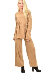 γυναικείο πλεκτό σετ με ζώνη μπεζ 12532