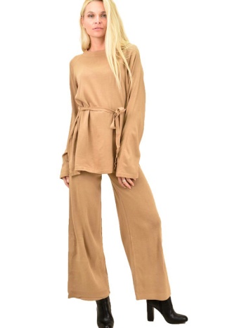 γυναικείο πλεκτό σετ με ζώνη μπεζ 12532