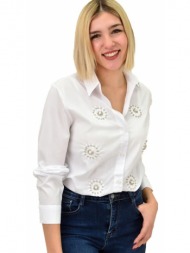 γυναικείο πουκάμισο με κεντητό σχέδιο λευκό 18809