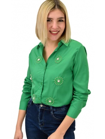 γυναικείο πουκάμισο με κεντητό σχέδιο πράσινο 18810