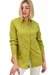 γυναικείο πουκάμισο με κεντητό σχέδιο λαχανί 18813
