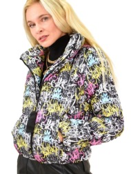 γυναικείο μπουφάν bomber με πολύχρωμο σχέδιο μαύρο 13333