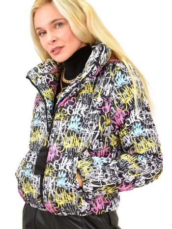 γυναικείο μπουφάν bomber με πολύχρωμο σχέδιο μαύρο 13333