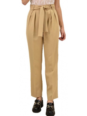 γυναικείο παντελόνι με υφασμάτινη ζώνη μπεζ 18841
