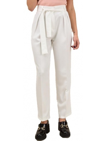 γυναικείο παντελόνι με υφασμάτινη ζώνη λευκό 18843