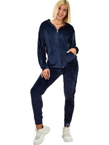 γυναικείο σετ βελουτέ φόρμα με τύπωμα love μπλε 17818