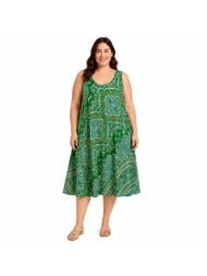plus size midi φόρεμα με λαχούρι μοτίβο πράσινο 27352