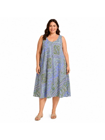 plus size midi φόρεμα με λαχούρι μοτίβο γαλάζιο 27349