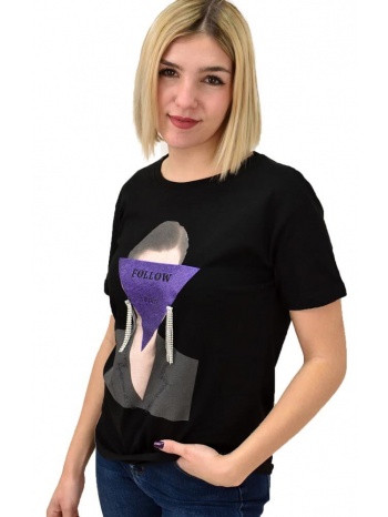 γυναικείο t-shirt με στρας follow μαύρο 18866