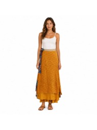μακριά φούστα boho με εμπριμέ σχέδια μουσταρδί 27493