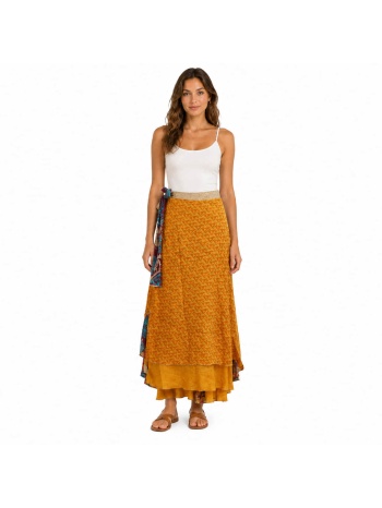 μακριά φούστα boho με εμπριμέ σχέδια μουσταρδί 27493