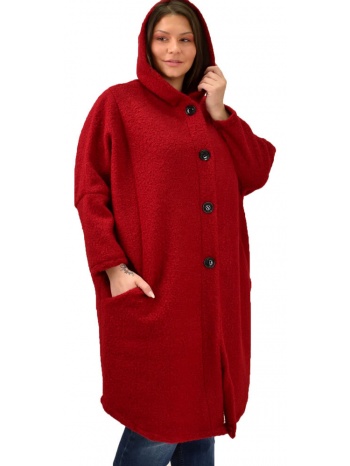 γυναικείο παλτό μπουκλέ oversized κόκκινο 19030