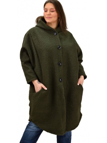 γυναικείο παλτό μπουκλέ oversized χακί 19042