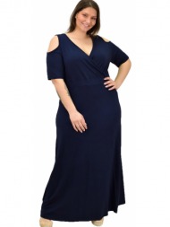 κρουαζέ φόρεμα με άνοιγμα στους ώμους με μεγάλα μεγέθη μπλε σκούρο 19074