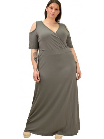 κρουαζέ φόρεμα με άνοιγμα στους ώμους με μεγάλα μεγέθη γκρι