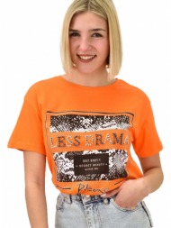 γυναικείο t-shirt με στρας less drama πορτοκαλί 18977