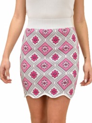 γυναικεία πλεκτή φούστα με λουλούδια ροζ 18986