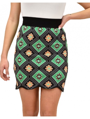 γυναικεία πλεκτή φούστα με λουλούδια πορτοκαλί 18983