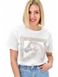 γυναικείο t-shirt με στρας και σχέδιο άλογο λευκό 19370