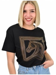 γυναικείο t-shirt με στρας και σχέδιο άλογο μαύρο 19369