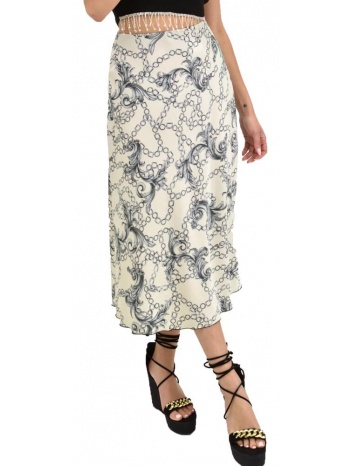 γυναικεία φούστα σατέν εμπριμέ εκρού 19438