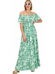 γυναικείο φόρεμα στράπλες με σχέδιο πράσινο 19508