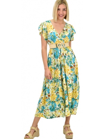 γυναικείο φόρεμα φλοράλ κρουαζέ κίτρινο 19531