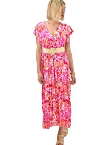 γυναικείο φόρεμα φλοράλ κρουαζέ ροζ 19529