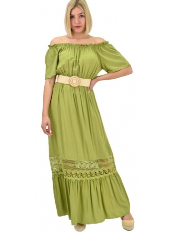 γυναικείο φόρεμα στράπλες μονόχρωμο λαδί 19668