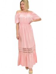 γυναικείο φόρεμα στράπλες μονόχρωμο ροζ 19665