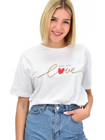γυναικείο t-shirt με στρας love λευκό 19717