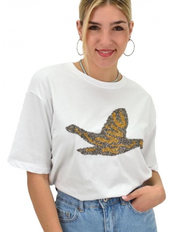 γυναικείο t-shirt με στρας σε διχρωμία λευκό 20023