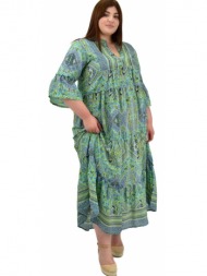 γυναικείο μεταξωτό boho φόρεμα με σχέδιο βολάν πράσινο 20031