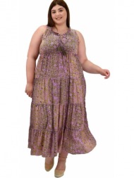 γυναικείο μεταξωτό αμάνικο φόρεμα λιλά 20066