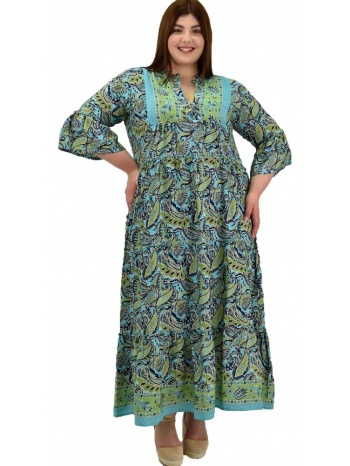 γυναικείο μεταξωτό boho φόρεμα με σχέδιο βολάν βεραμάν 20039