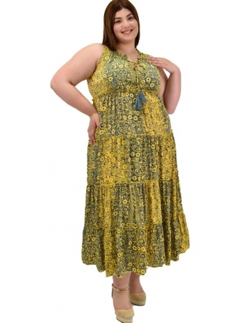 γυναικείο μεταξωτό αμάνικο φόρεμα κίτρινο 20072