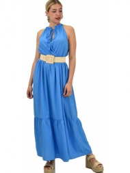 γυναικείο φόρεμα με άνοιγμα στο μπούστο χωρίς ζώνη μπλε 20419