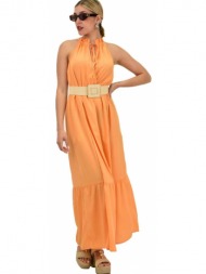 γυναικείο φόρεμα με άνοιγμα στο μπούστο χωρίς ζώνη πορτοκαλί 20420
