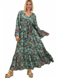 γυναικείο μεταξωτό boho φόρεμα με ζώνη βεραμάν 20477