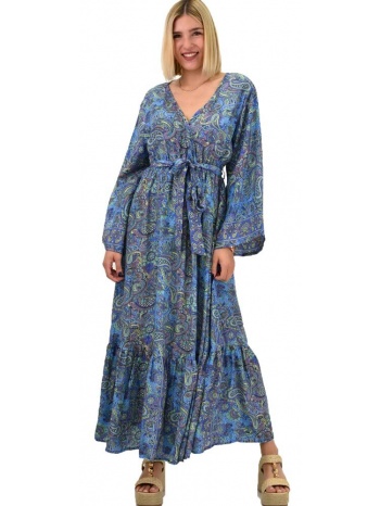 γυναικείο μεταξωτό boho φόρεμα με ζώνη λιλά 20513