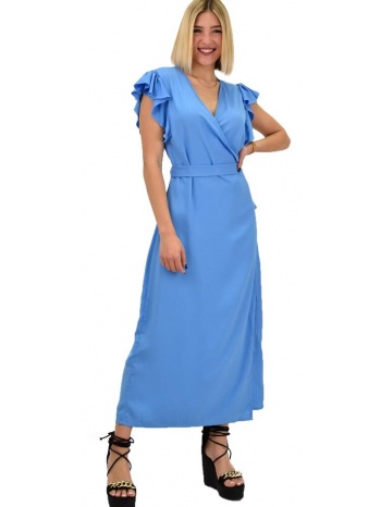γυναικείο φόρεμα κρουαζέ αμάνικο με ζωνάκι μπλε 20532