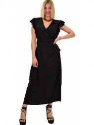 γυναικείο φόρεμα κρουαζέ αμάνικο με ζωνάκι μαύρο 20534